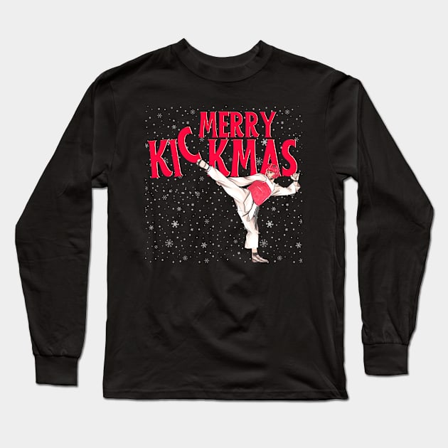 Taekwondo Merry Kickmas Long Sleeve T-Shirt by DMS DESIGN